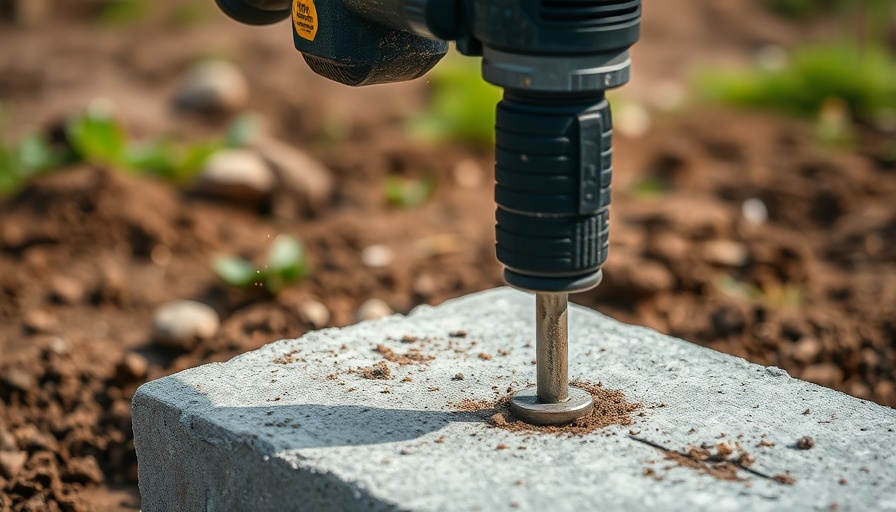Power drill in action on concrete slab for anchor installation tips.