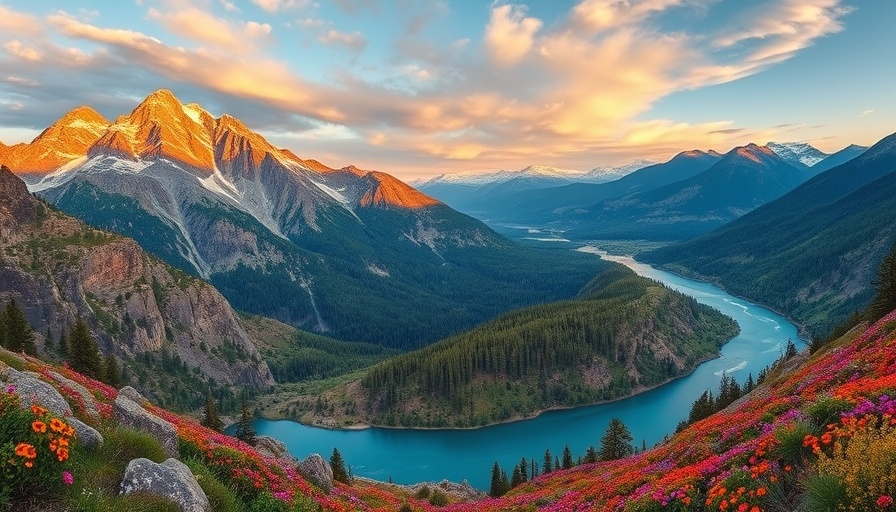 Stunning landscapes of July national parks with mountains and wildflowers.