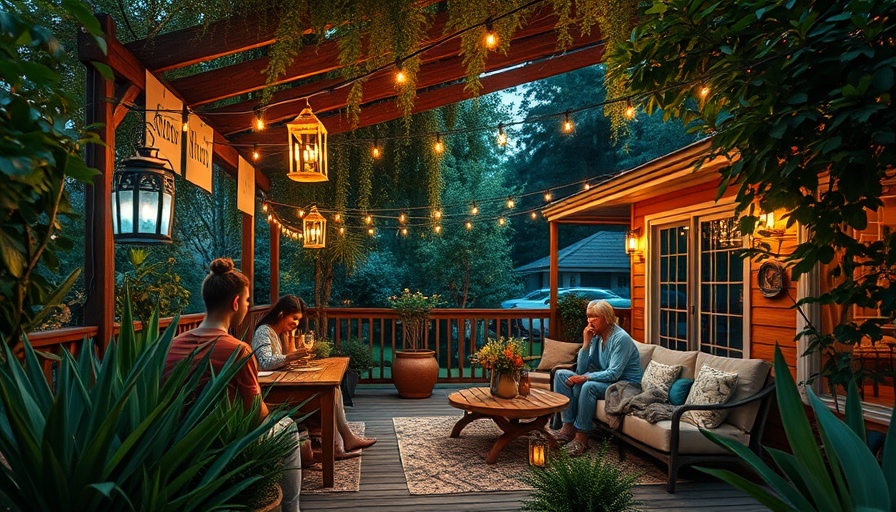 Cozy outdoor family space with warm lighting solutions.