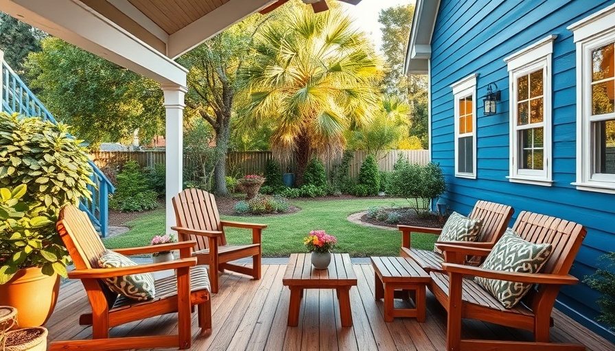 Charming patio with wooden furniture and lasting home design details.