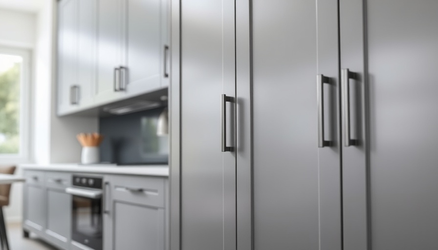 Close-up of sleek gray kitchen cabinets highlighting cabinet refacing.
