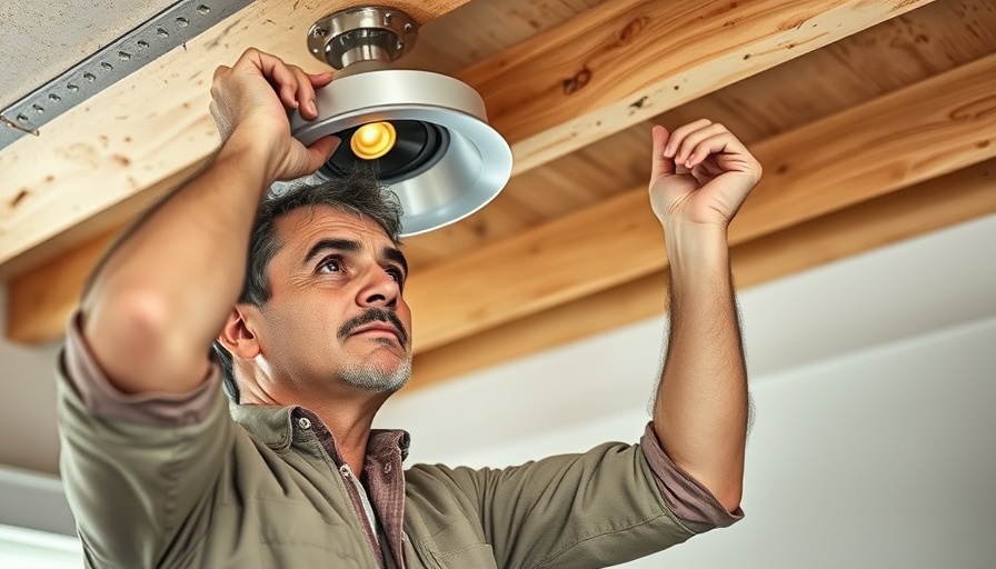 Middle-aged man installing recessed lighting during home renovation