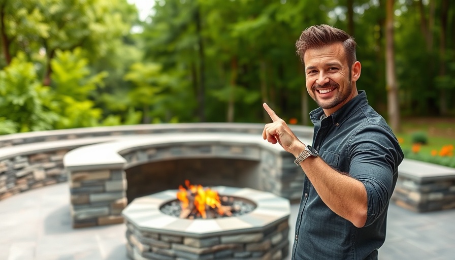 Backyard makeover ideas with modern stone fire pit and tiles.