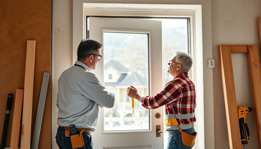 Experts adding a window to an entry door, in a workshop.