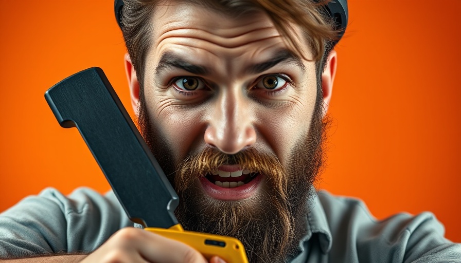Bearded man in dynamic pose on orange background.