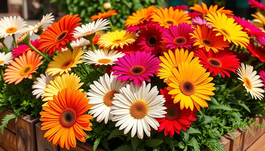 Vibrant gerbera daisies in container gardening, colorful bloom.