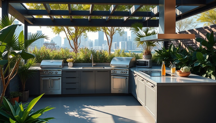 Modern outdoor kitchen in lush urban setting with sleek design for 2025 Trends in Home Extensions.