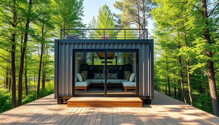 Modern container home with rooftop deck, unique tiny home designs.
