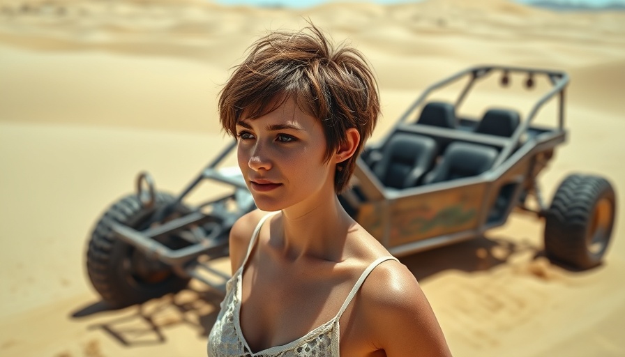 Glamis Dunes Adventure: Woman beside overturned dune buggy.