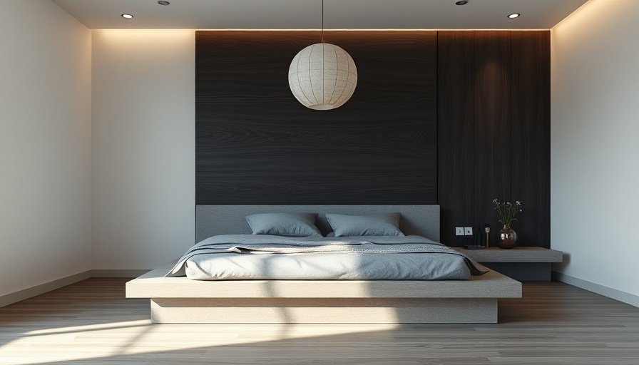 Dark minimalist interior design of a modern bedroom.