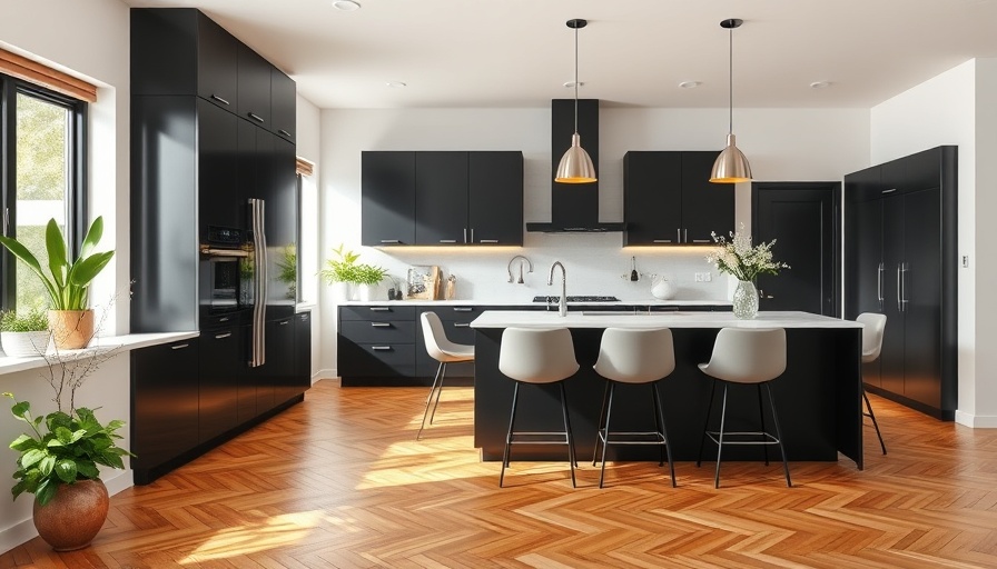 Modern kitchen with elegant floor design, enhancing function and style.