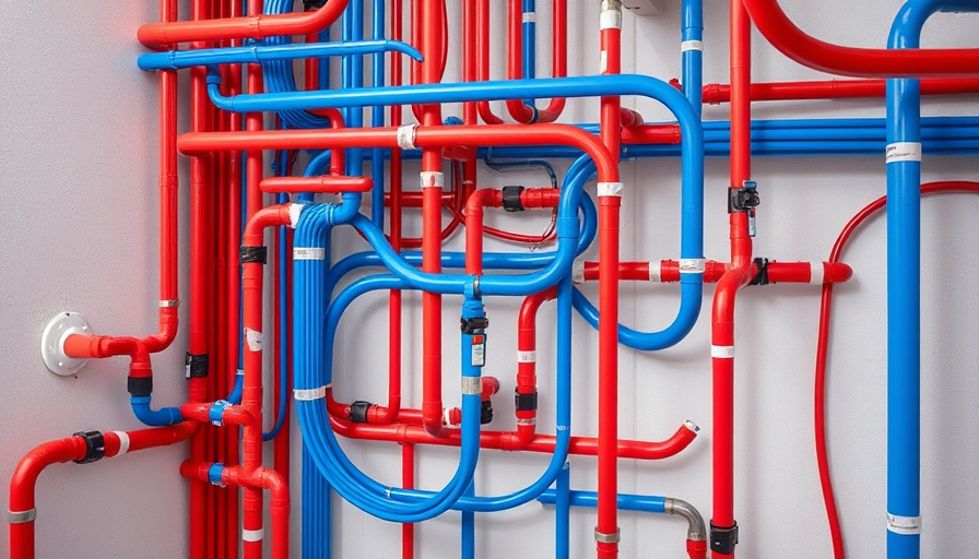 Complex network of PEX pipes in residential plumbing showcasing PEX advantages.