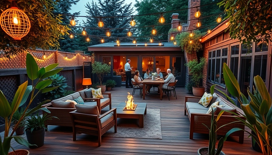 Backyard Entertaining Paradise with cozy seating and lights.