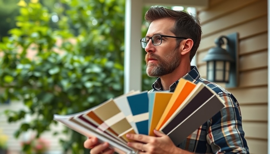 Man choosing exterior colors with paint samples outside.
