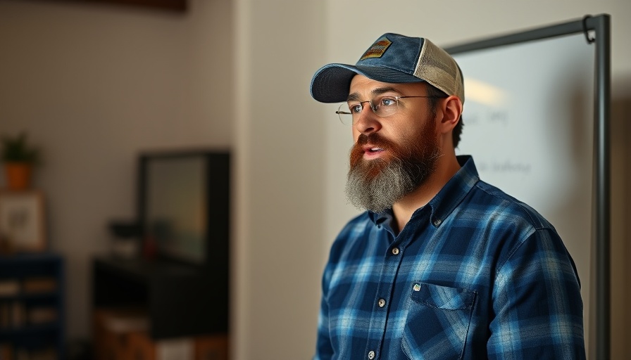 Man giving tips, pressure washing business context, indoors.