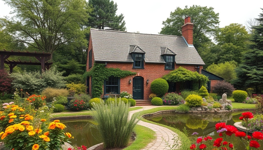 Charming Cape Cod style home with lush garden and water view.