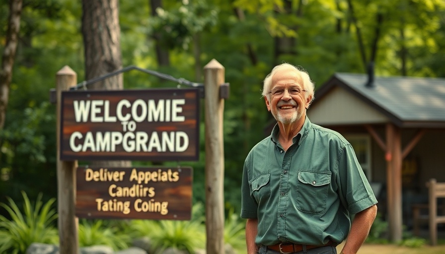 Thousand Trails Harbor View Campground update 2025 welcome sign with man.