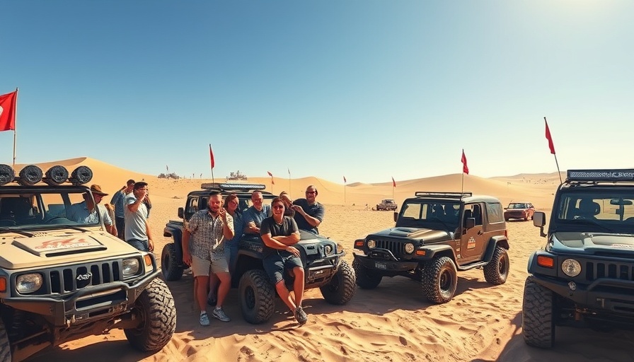 Glamis Off Road Dunes group with dune buggies and sand dunes.