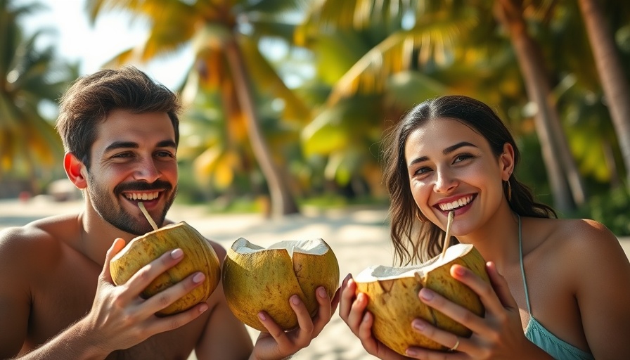 Couple enjoying fresh coconuts on a beach, Central Oregon Coast travel tips.