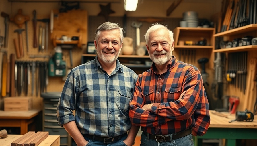 Home winter preparation tips in a workshop setting with two men.
