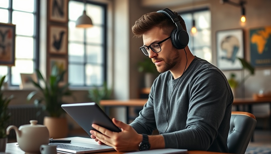 Invest in graphic design: man working on tablet in modern office.