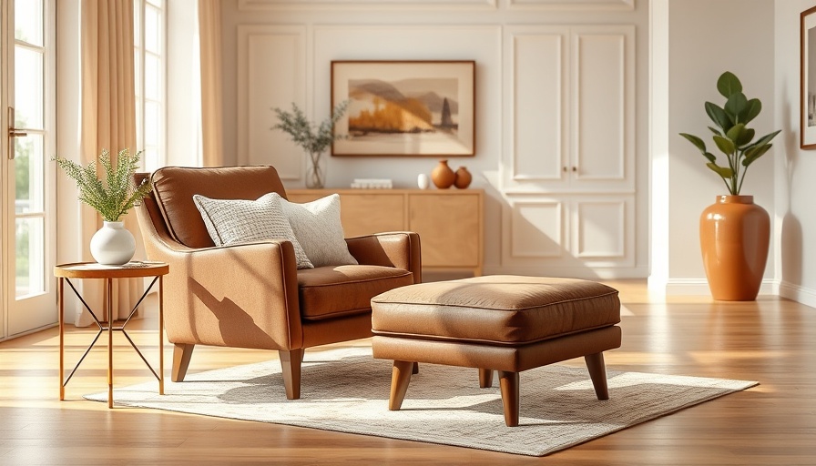 Maximalist home decor with cozy brown chair and ottoman.