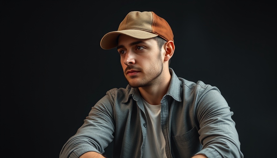 Thoughtful man in a cap, studio setting, relaxed pose.
