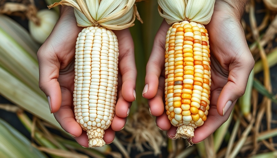 Visual representation of causes of underdeveloped corn cobs with healthy and deficient examples.