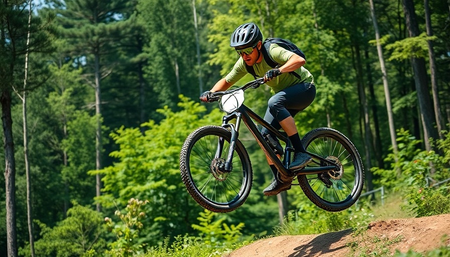 Mountain biker jumps on Ozark mountain bike trails in Bentonville.