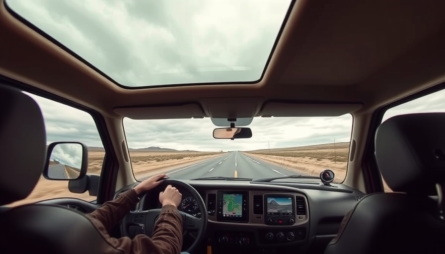 Driving an RV on an open road under cloudy sky, Tornado Weather in RVing.