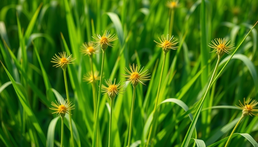 Native sedges with star-like seed heads competing with weeds