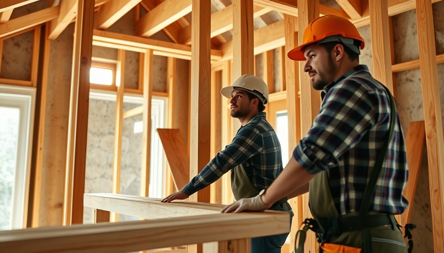 Leveling an addition with construction workers framing a house.