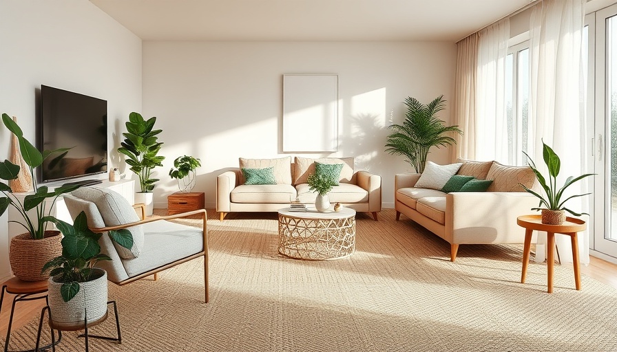 Modern living room showcasing top carpet trends 2025 with plants and natural accents.