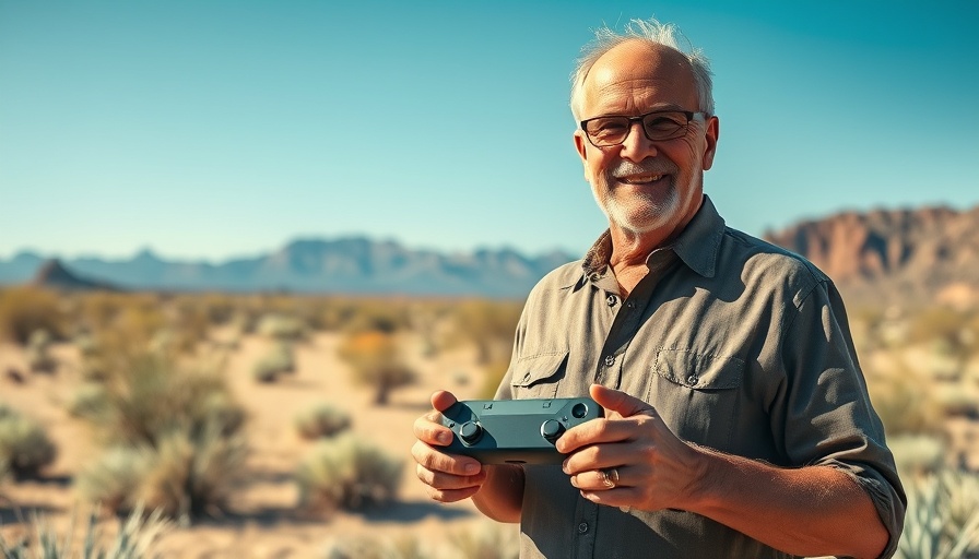 Older man showing the best charge controller for van life in desert landscape.