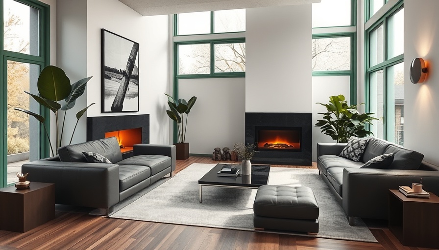 Sleek modern living room with stylish gray sofa and decor.