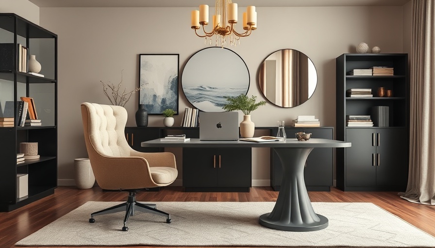 Modern home office styling with elegant decor and neutral tones.