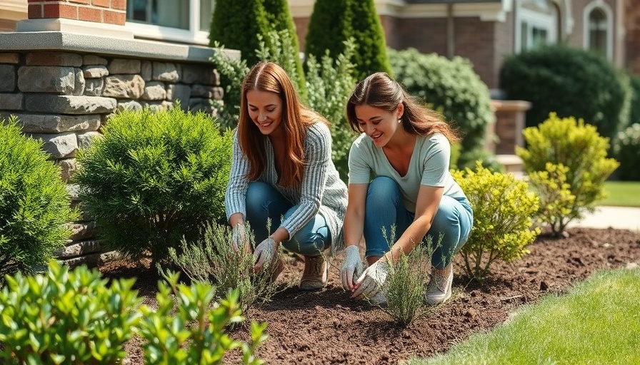 Front Yard Planting Party with two women and a garden truck.