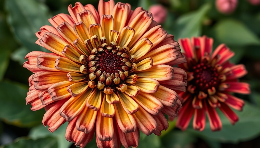 Wilting zinnia flowers ready for seed collection in August garden.