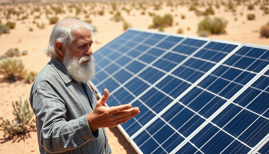 Older man explaining affordable RV solar systems in desert landscape.