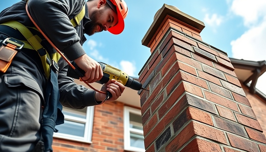 Man demonstrating chimney flashing techniques with drill.