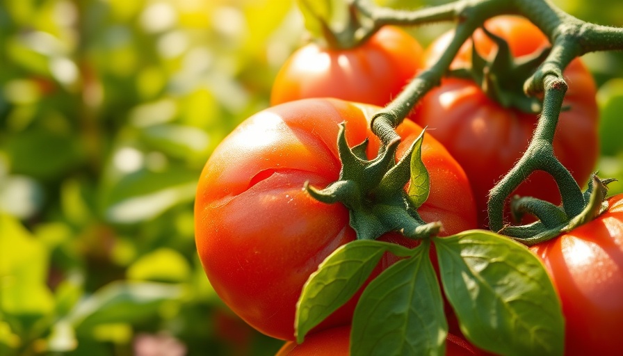 Cracked tomatoes on vine in sunny garden, quick cures for splitting