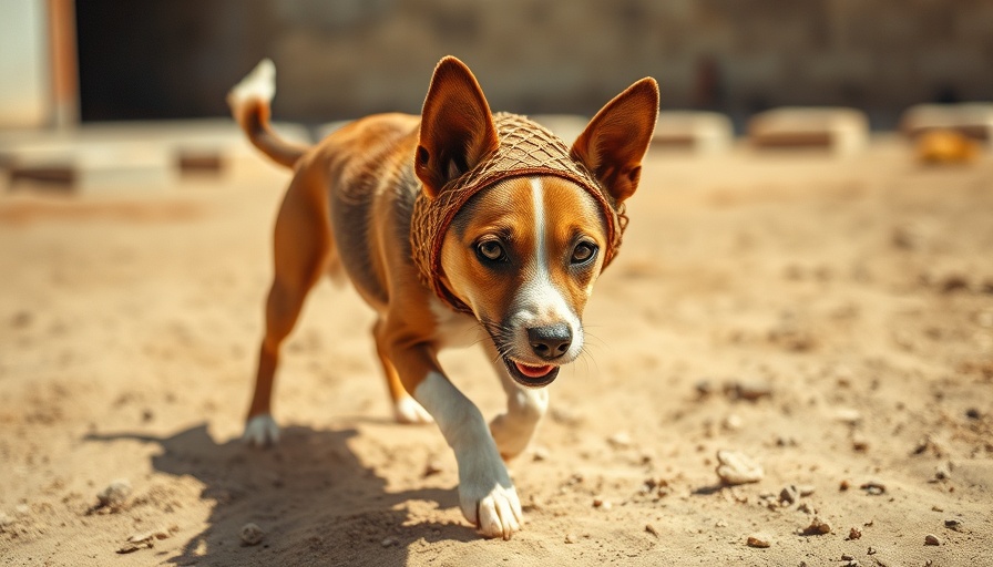 Curious dog exploring off the beaten path with a playful twist.