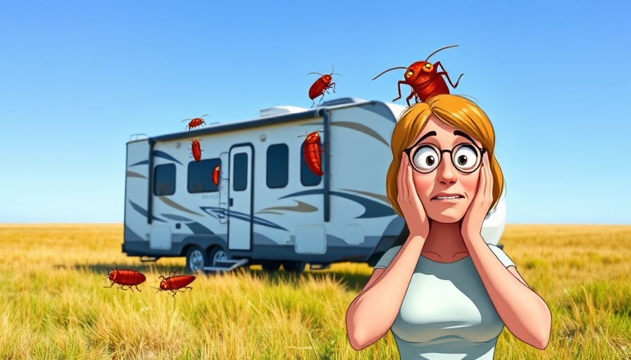 Anxious woman with hands on face reacting to cockroaches on RV, illustrating how to prevent cockroaches in your RV.
