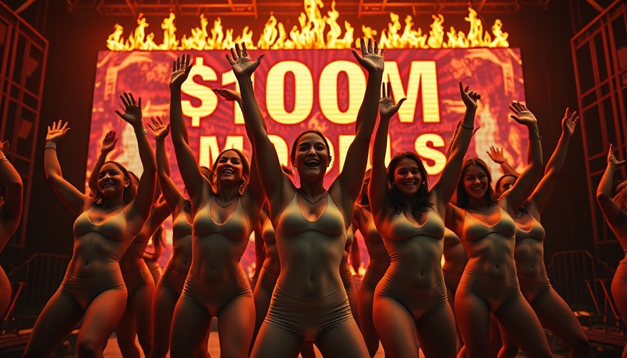 Dynamic scene with '$100M Money Models' backdrop.