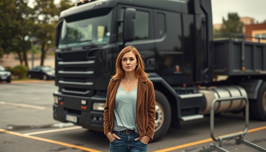 Woman looking at black truck with concern for RV maintenance tips.