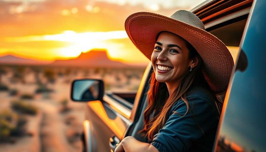 RV travel to Oregon: Woman by pickup truck at sunset.