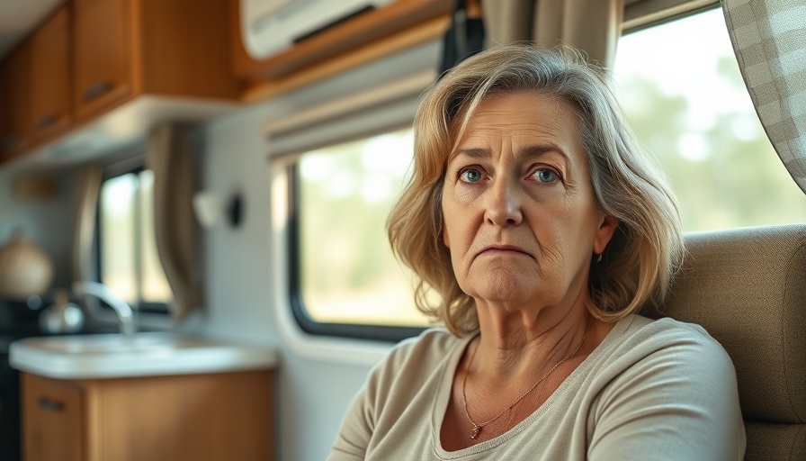 Woman sharing RV living tips inside camper, daytime.