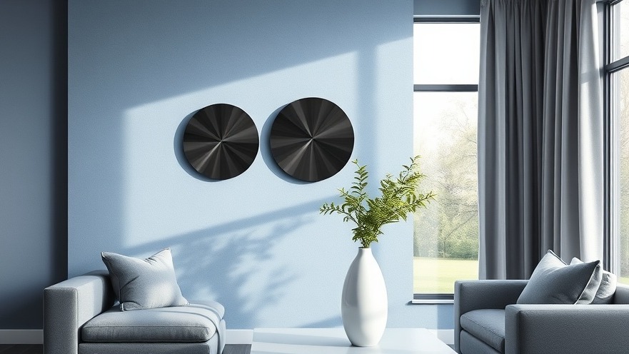 Elegant modern living room with whimsical wall pieces and serene ambiance.