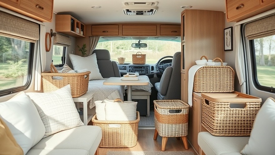 IKEA storage items and baskets in an RV, showcasing essential rv living hacks.