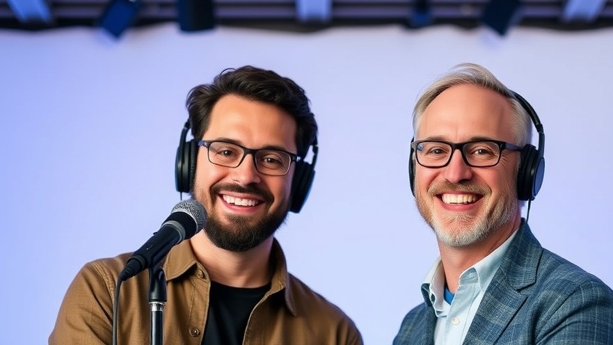 Podcast cover with hosts sharing lawn care tips and roof rejuvenation insights.